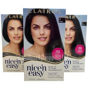 Clairol Nice'n Easy Permanent Hair Dye 2 Black Hair Color, Pack of 3